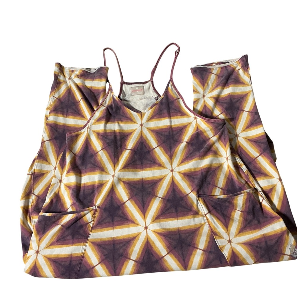 Free People Movement Hot Shot Jumpsuit Womens M Purple Yellow Tie Dye Geometric
